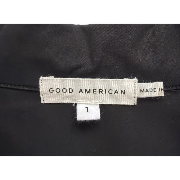 Good American Zip Front Poplin Bodysuit Womens Small Black Long Sleeves - Picture 4 of 11